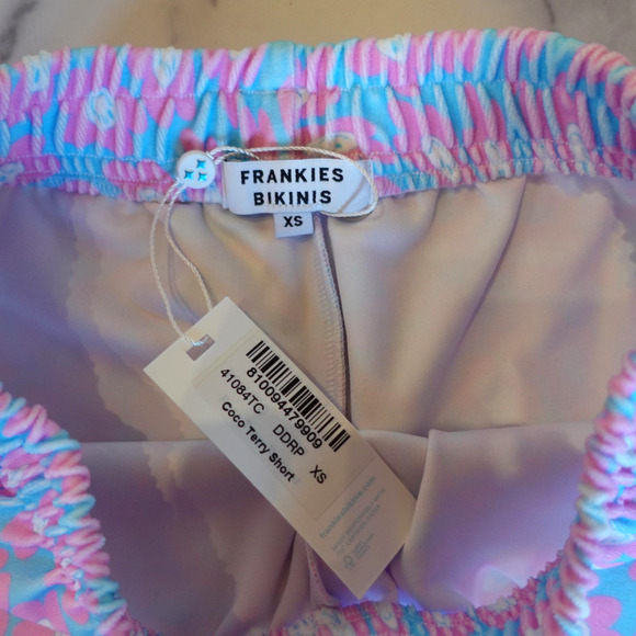 Frankies Bikinis Shorts Womens XS Pink Blue Coco Terry Daisy Dream Smiley Print - Picture 4 of 13